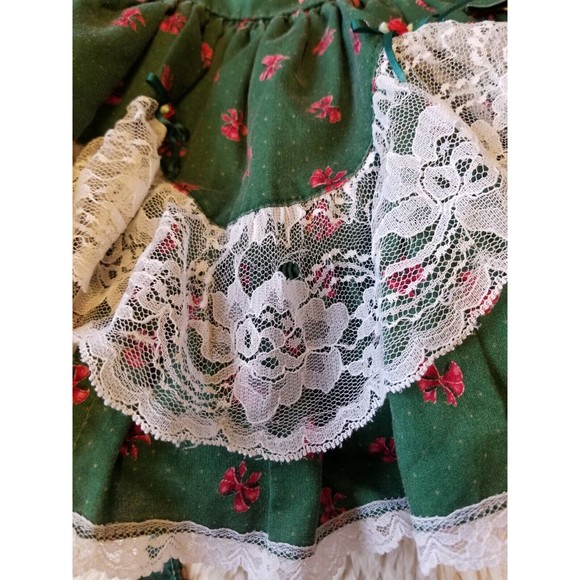 Lilo Childrens Dress Holiday Christmas Vintage Green Red Lace Ruffles 3T FLAWS - Picture 8 of 12